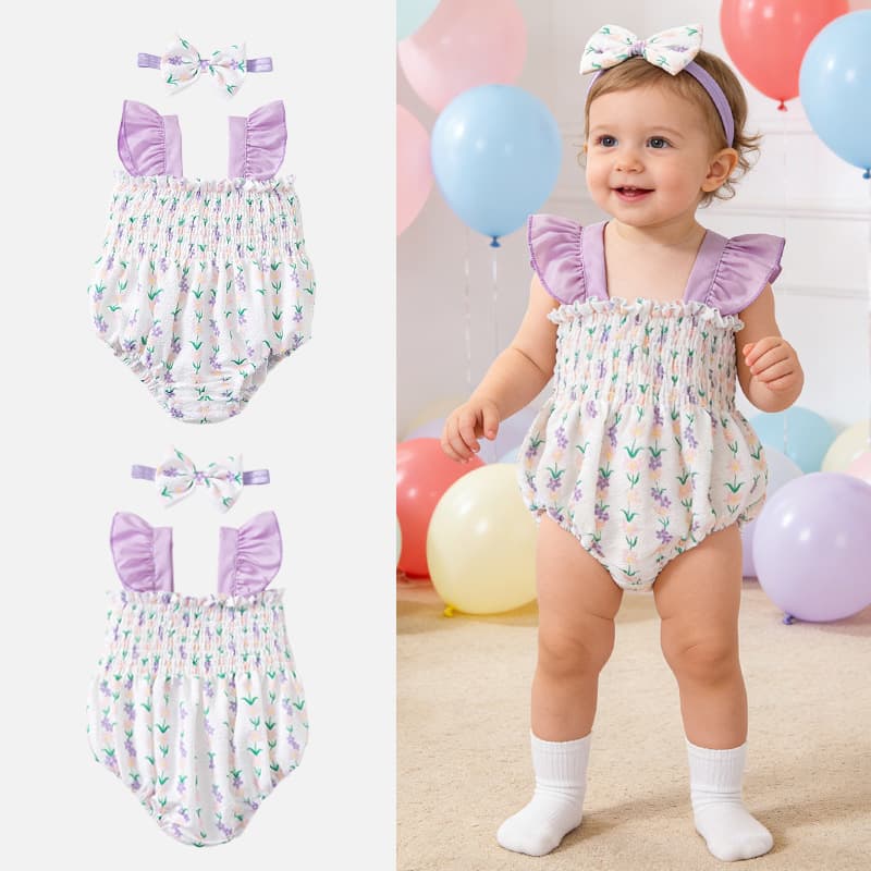 Spring and Summer Newborn Baby Girl Clothing Set: Sleeveless Romper with Bow Headband, 2-Piece Outfit