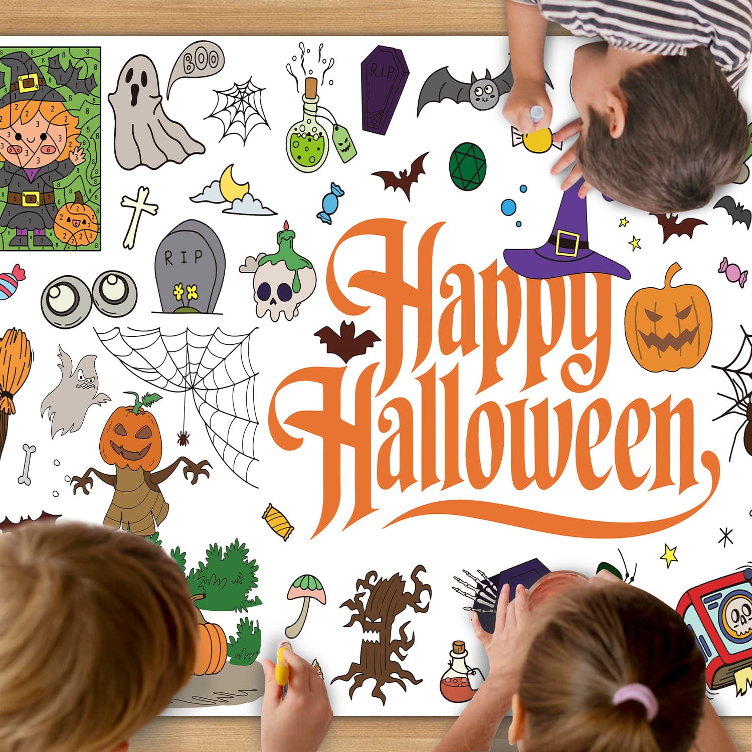 Halloween Coloring Poster for Kids Holiday Party Pumpkin Castle One-Time Graffiti Giant Paper Poster Tablecloth