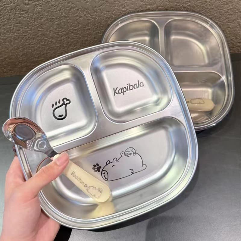 Back-to-School 304 Stainless Steel Kids Divided Plate with Lid, for School, Home, Kindergarten