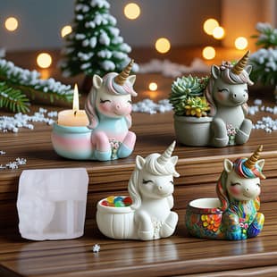 Printed Unicorn Aromatherapy Cement Plaster Cup Mold DIY Resin Storage Cup Flower Pot Decoration Silicone Mold