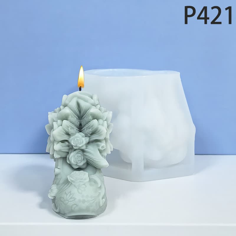 Art Carved High Heel Flower Candle Mold, 3D Floral Silicone Mold for DIY Scented Candles P421