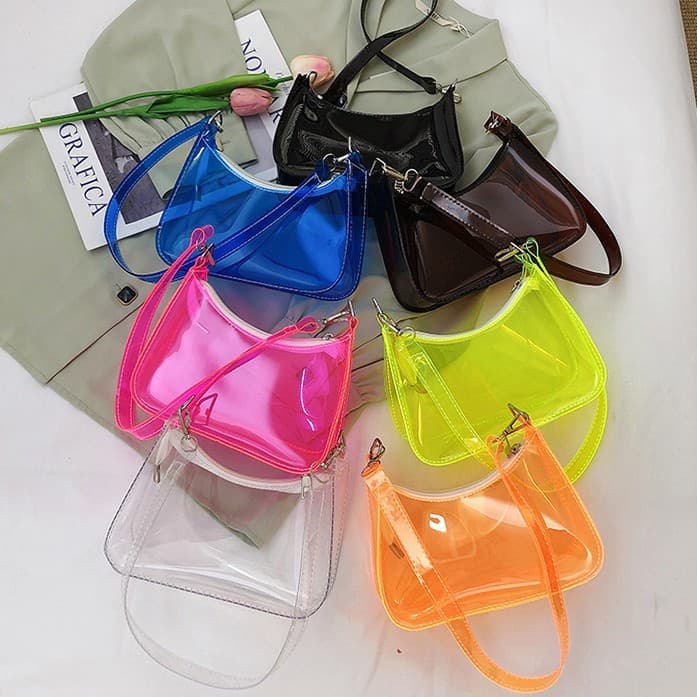 2025 new fashionable plastic bag jelly pvc transparent bag portable shoulder armpit bag casual armpit women's bag