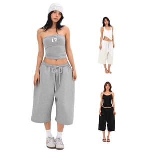 2026 Spring/Summer New American Simple Solid Color Thin Shorts Unisex Seven-Tenths Pants Loose Casual Wide Leg Pants Mid-Length Shorts