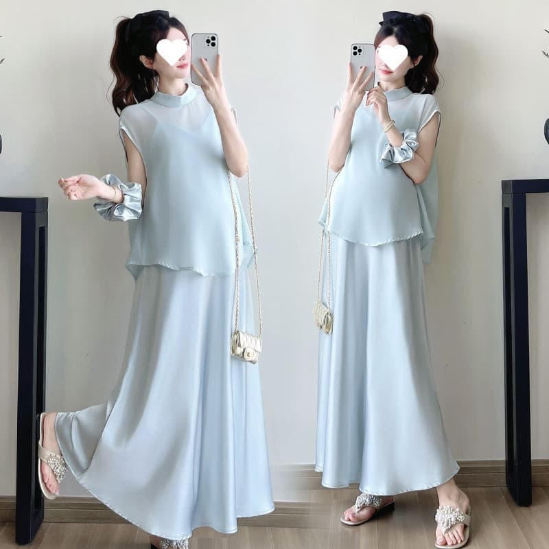 D6C Maternity Summer Short Sleeve Camisole Dress, New Summer Top, High-End Loose Fit Dress