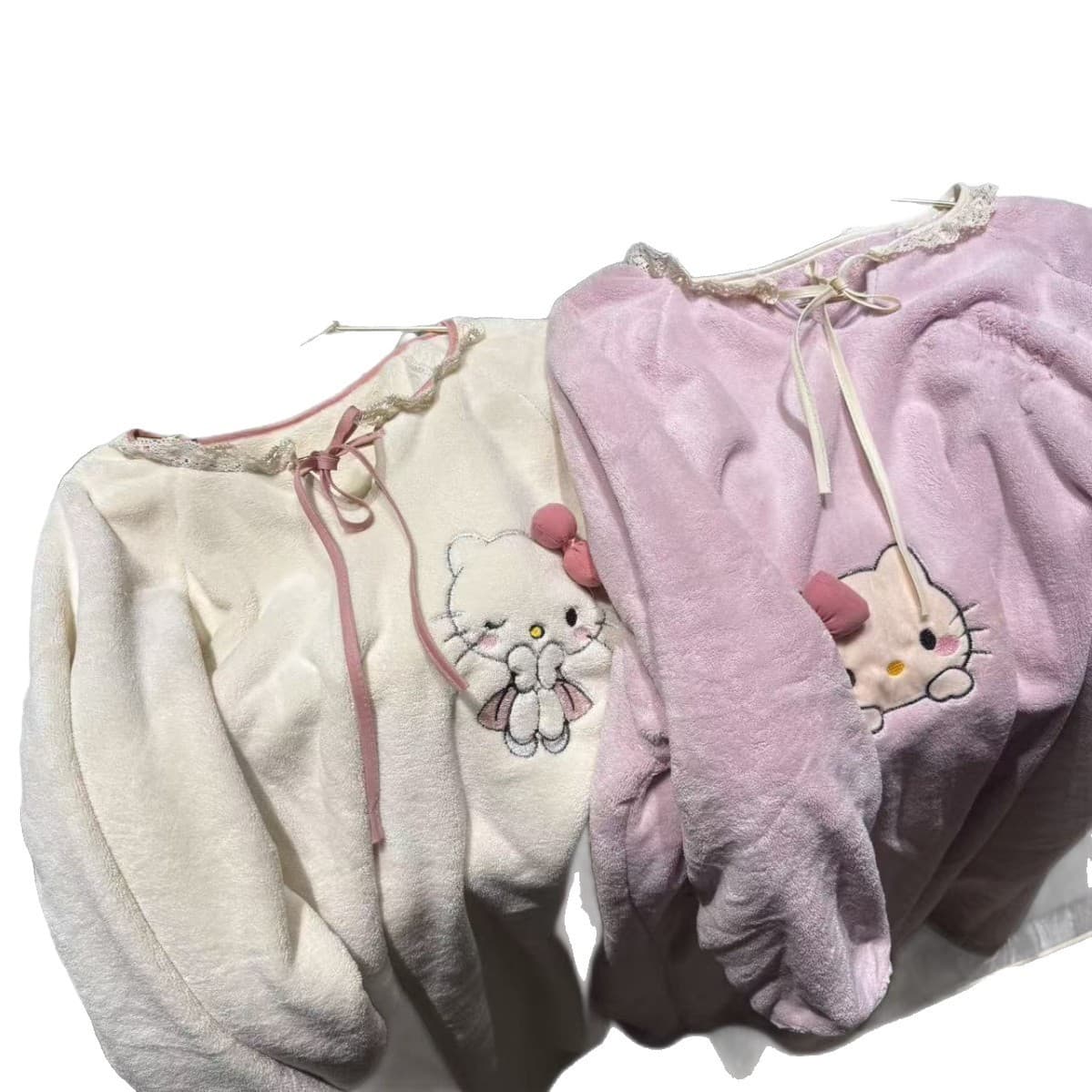 Autumn/Winter Onesie Pajamas Kt Cat Long Sleeve Tie Bathrobe Soft Comfortable Thickened Absorbent Bathing Home Essential Velour