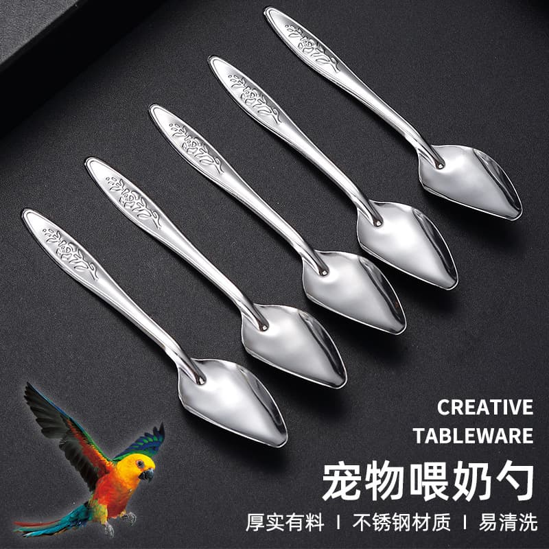 New Stainless Steel Metal Baby Bird Feeding Spoon Parrot Feeder Bird Feeding Spoon Young Bird Water and Milk Feeding Spoon Wholesale