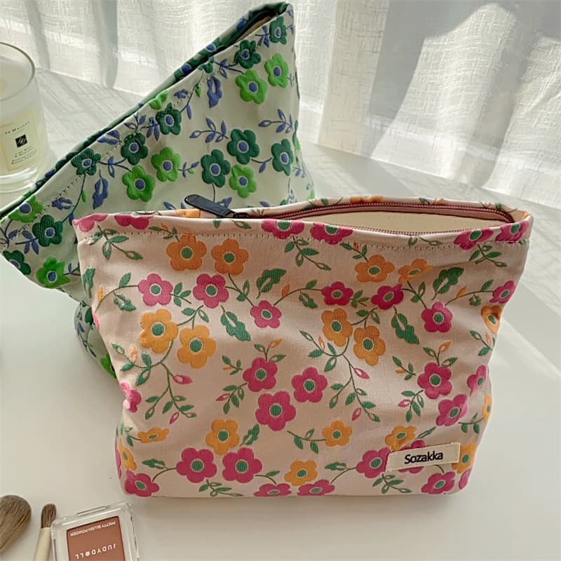 110162 Fresh Pastoral French Floral Makeup Bag Ins Coin Pouch Phone Clutch Bag