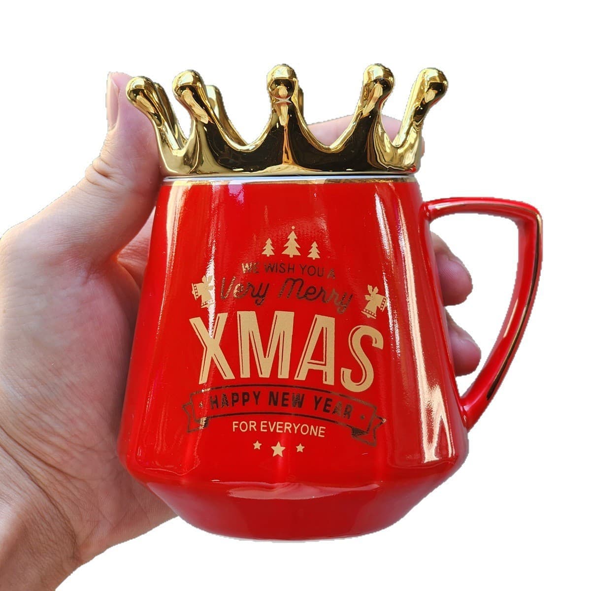 Creative Ceramic Mug with Lid and Spoon, Crown Water Cup for Home, Practical Christmas Cup for Men and Women