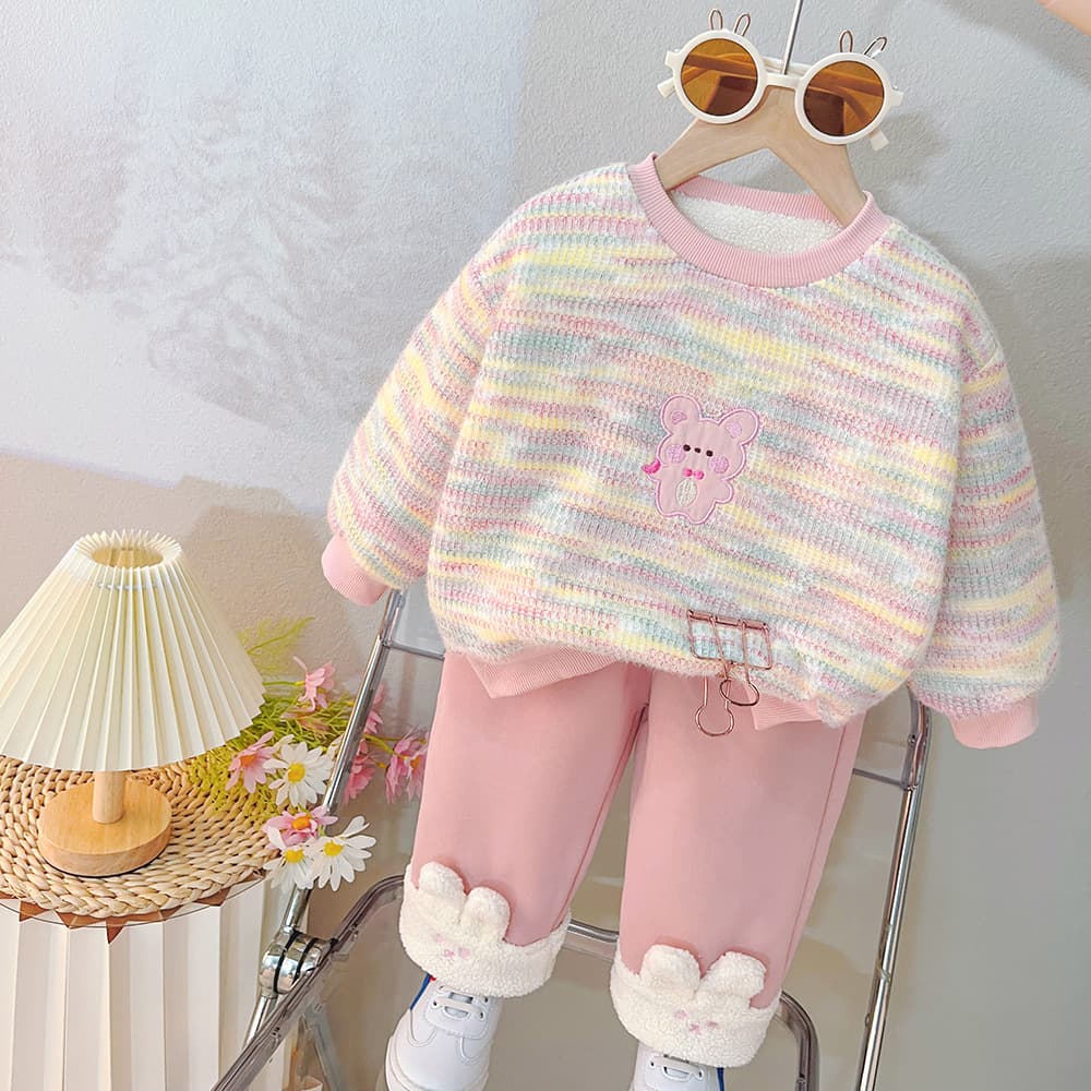 Girls sweatshirt suit winter 2025 new style children's quilted baby two-piece set autumn and winter baby pants