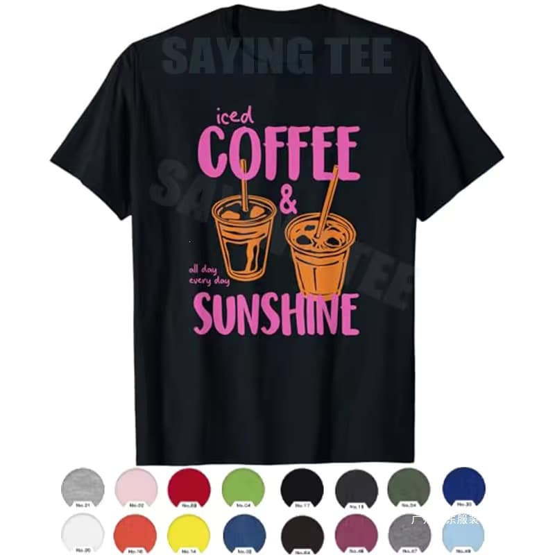 Retro iced coffee and sunshine, coffee lovers summer women's t-shirt Y2k fashion life style graphic says