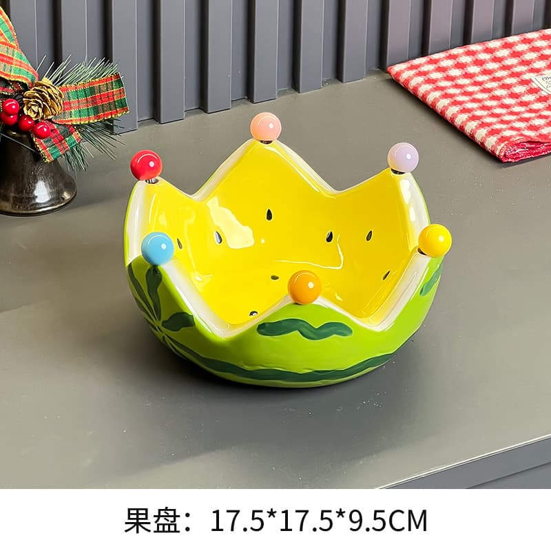 Watermelon Fruit Fork Decorative Home Living Room Coffee Table Fruit Bowl Stainless Steel Fruit Picks Ceramic Storage Jar Set