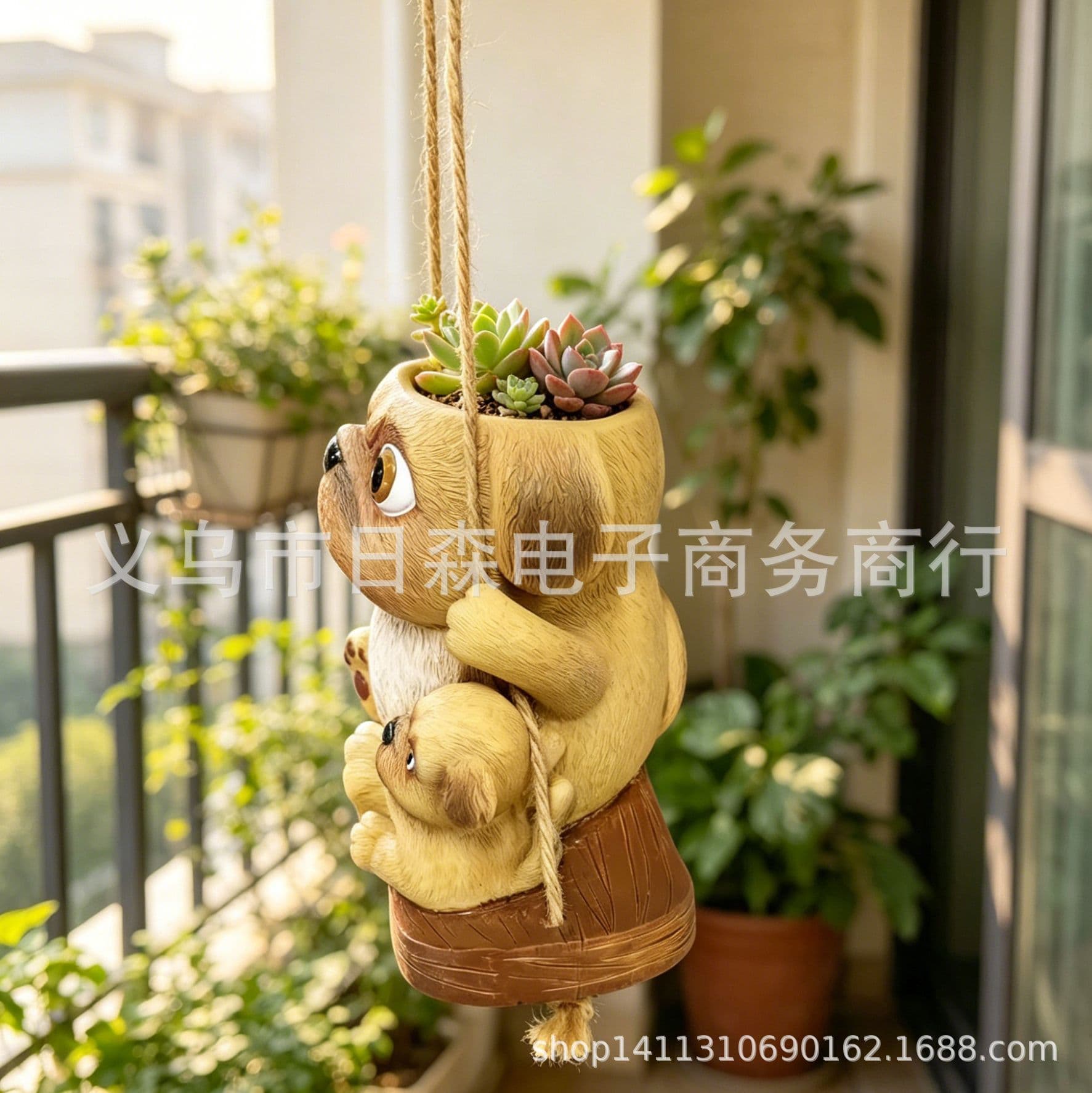 Cross-border Creative Cute Dog Resin Flower Pot, Cartoon Pug Succulent Planter, Desktop Miniature Landscape Animal