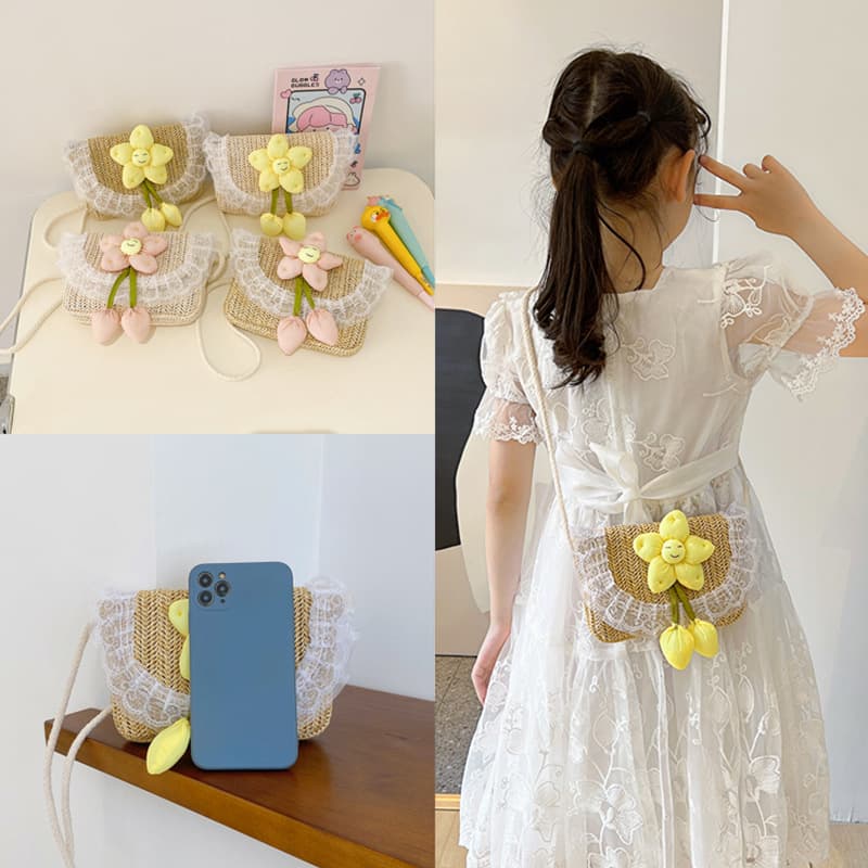2026 Spring New Children's Bag Fashion Baby Mini Braided Crossbody Bag Cute Flower Girl Shoulder Bag