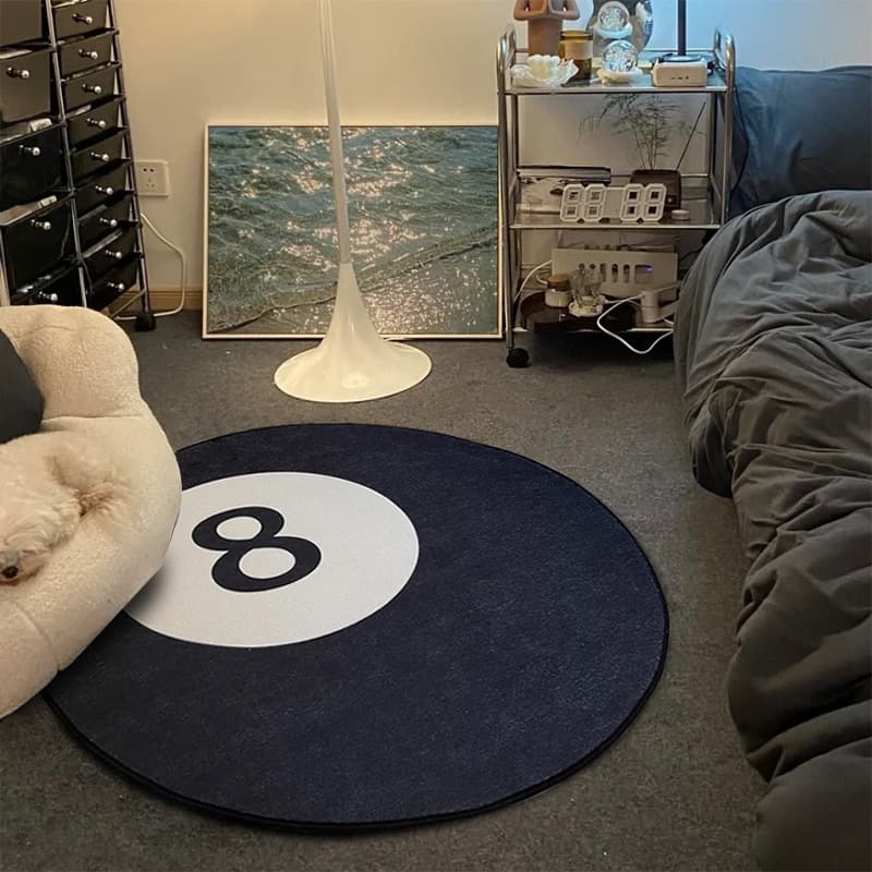 Cartoon Creative Black 8 Kids' Room Water-Absorbent Non-Slip Crystal Velvet Carpet, Household Wear-Resistant and Stain-Resistant Bedroom Carpet, Full Coverage