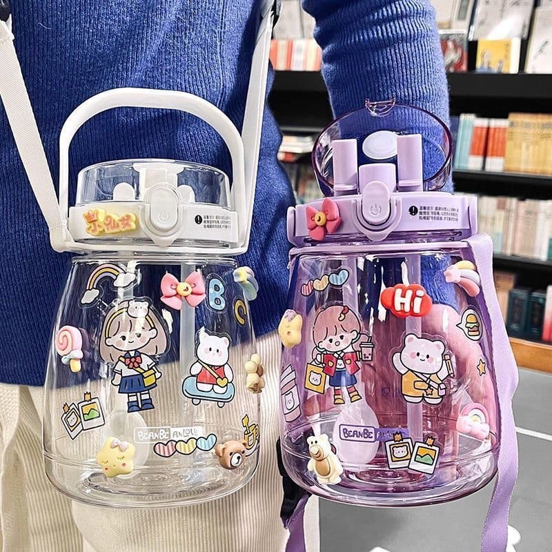 Large Capacity New Big Belly Cup Student High Temperature Resistant Straw Water Cup Summer Children Girls Portable Anti-Fall Cup