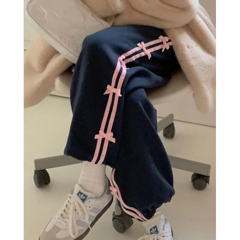 Winter Fleece-Lined Thickened ~ Korean Autumn Winter Velvet Bow Cute Girl Warm Pants Sports Sweatpants Long Pants