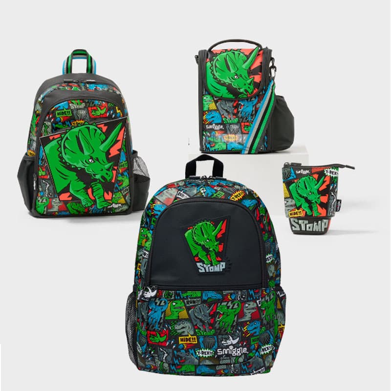Australian Smiggle Schoolbag for Primary and Secondary School Students, Green Rhino Kids' Large Capacity Backpack, Outdoor Casual Backpack