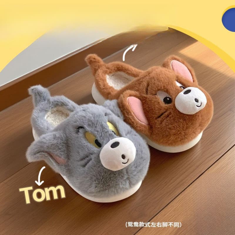 Slim Stripes Licensed Tom and Jerry Couple Cotton Slippers Winter Cute Tom and Jerry Anti-Slip Plush Shoes for Men and Women