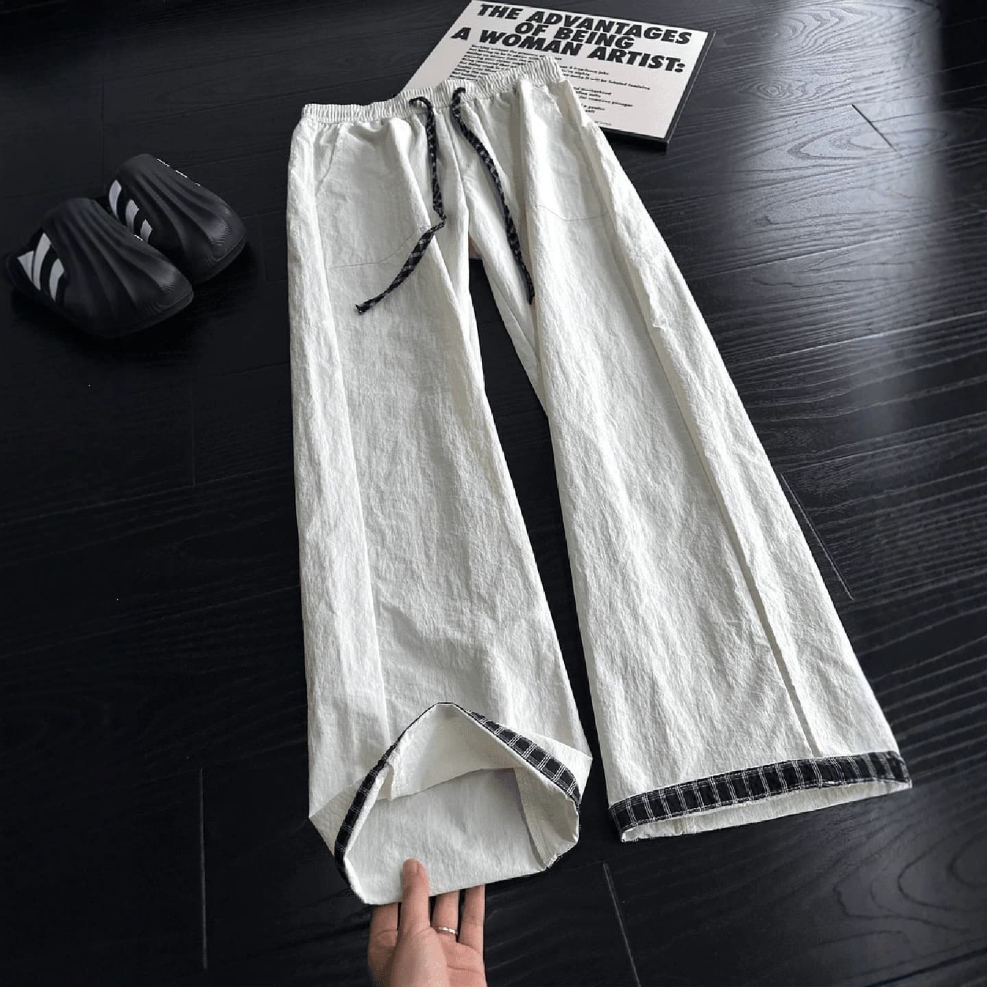 Summer Thin Spliced Plaid Quick-Dry Pants Men American Style Ice Silk Sweatpants Cleanfit Straight-Leg Casual Trousers