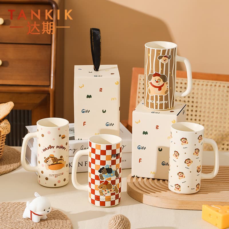 Happy Puppy High-Quality Ceramic Water Cup Souvenir Cute and Playful Mug Large Capacity Straight Cup Gift