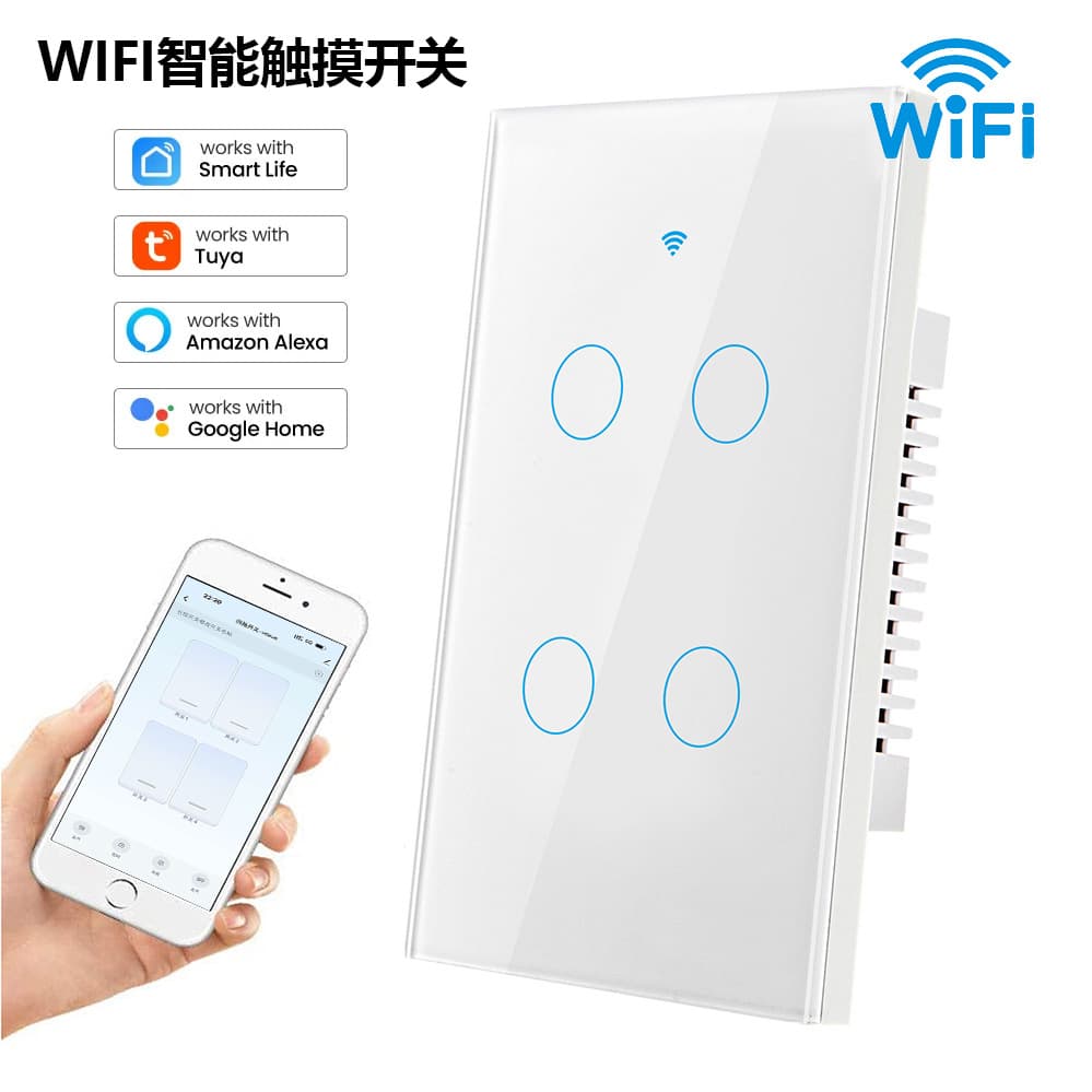 Hot-Selling 120 Type US Standard Tuya WIFI Single Live/Neutral Wire Voice Control Smart Touch Wall Switch