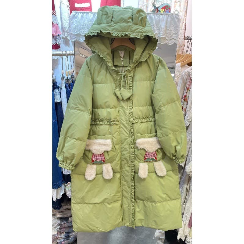 2025 Winter New Heavy Ruffle Sweet Loose Thickened Hooded Mid-Length Youthful White Duck Down Jacket Women