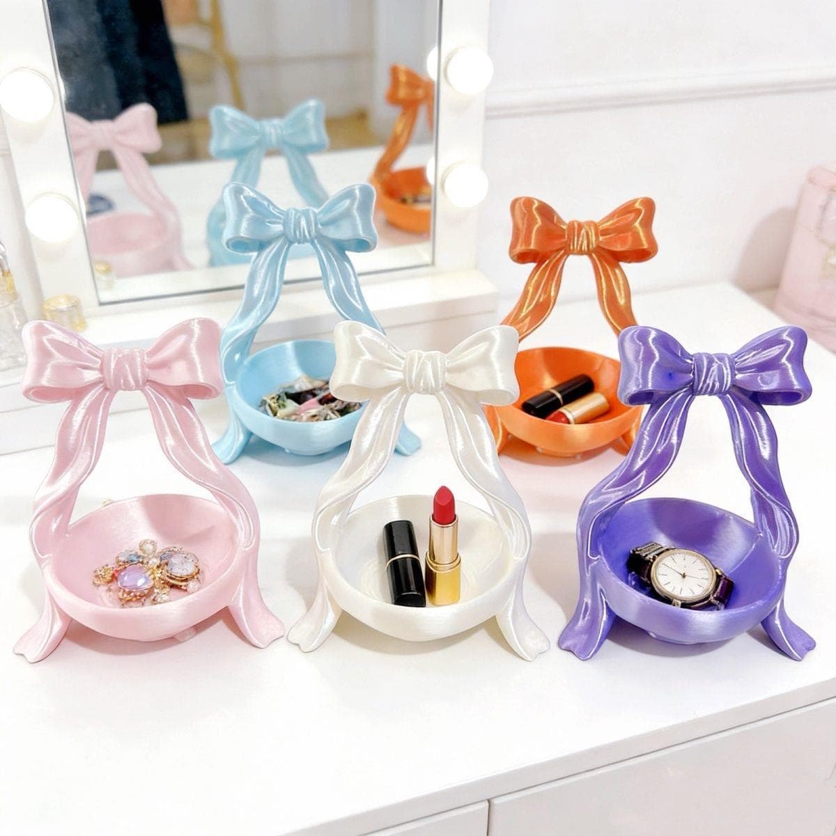 Charming Bow Desktop Storage Box Women's Dressing Table Jewelry Lipstick Organizer Box Creative Decorative Ornament Gift