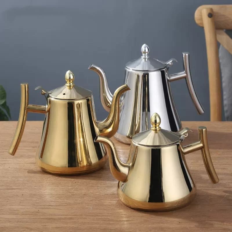 Strictly Selected Cross-Border Stainless Steel Custard Pot Coffee Pot with Filter Tea Pot Flower Tea Pot Induction Cooktop Kettle Restaurant