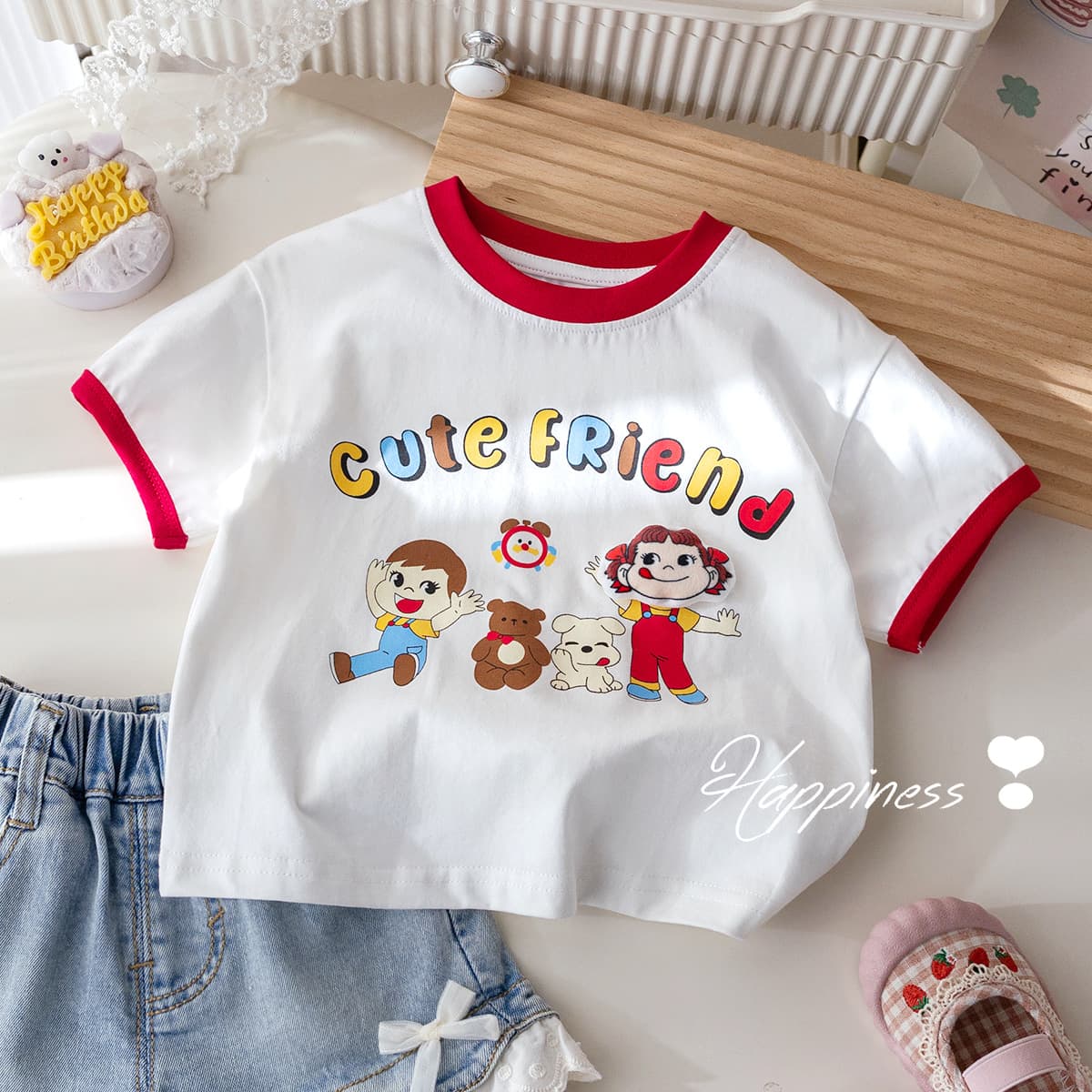 Children's Short Sleeve T-Shirt 2026 Summer New Style Cartoon Print Boys and Girls Baby Summer Half Sleeve Top