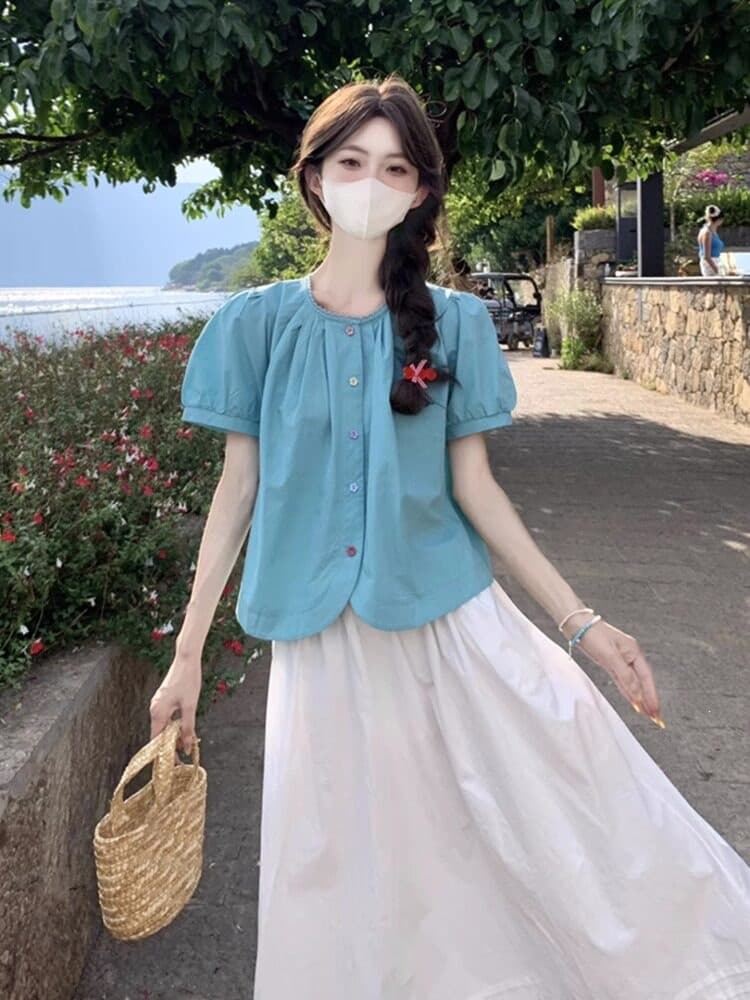 French-Style Cotton and Linen Short-Sleeved Tops for Women, New Summer Dopamine Fashion, Unique and Beautiful Babydoll Shirts