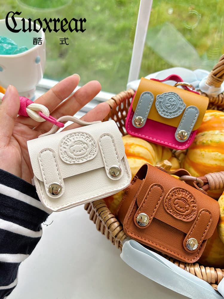 Korean-Style College-Style Leather Bluetooth Earphone Case Suitable for Apple Third-Generation AirPods 4 Protective Case with Contrasting Color Coin Purse