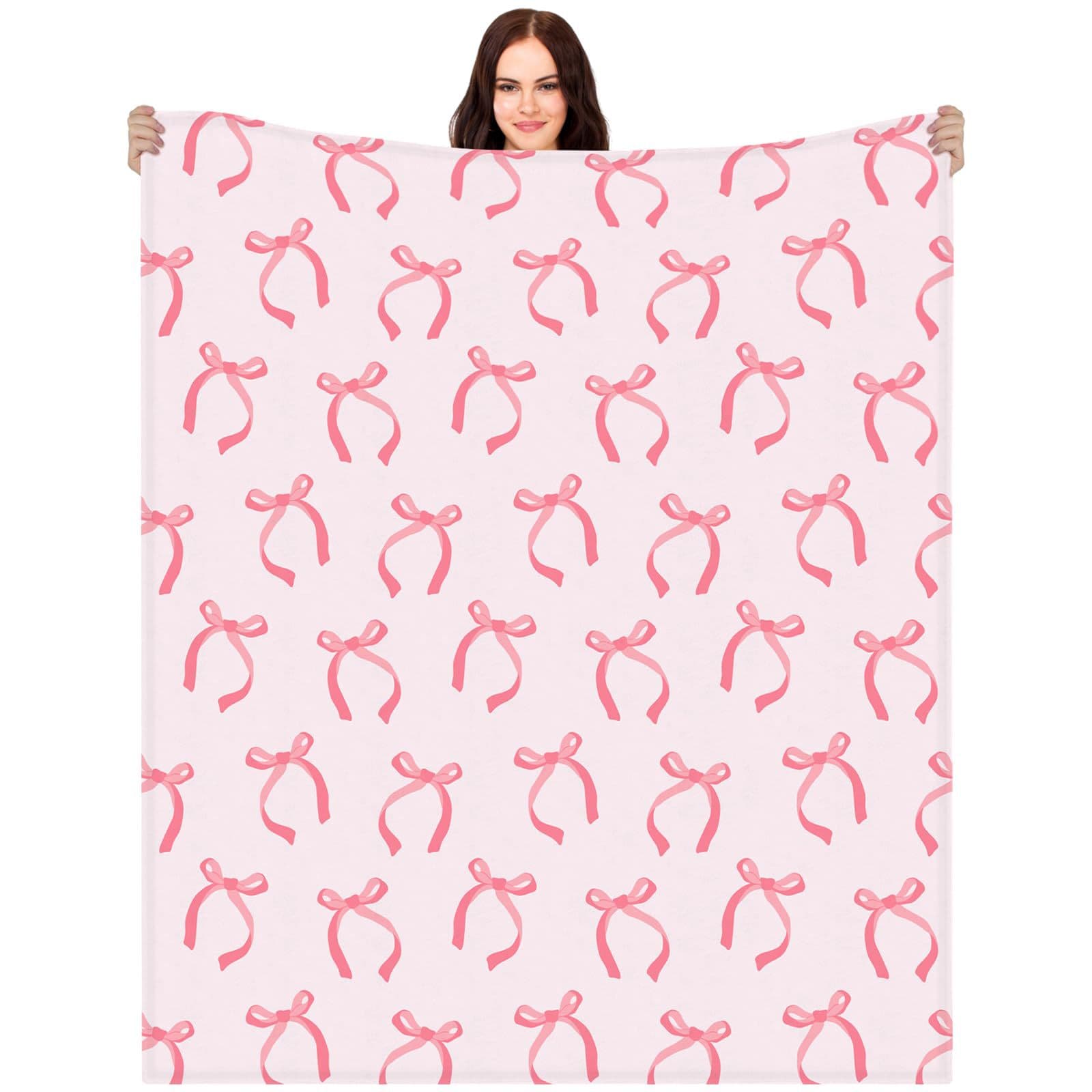 Foreign trade cross-border pink bow flannel blanket, soft comfortable digital printed blanket, sofa blanket wholesale