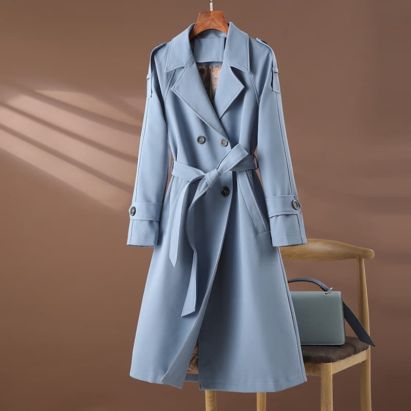 Women's Trench Coat Mid-Length 2023 Fall Winter Loose Fit Waist-Cinching Slimming Elegant Trench Coat Outerwear 8525