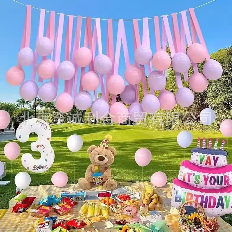Balloon Garland Tassel Pink Theme Kids Girl Birthday Decoration Baby First Birthday Party Background Photo Scene Setup