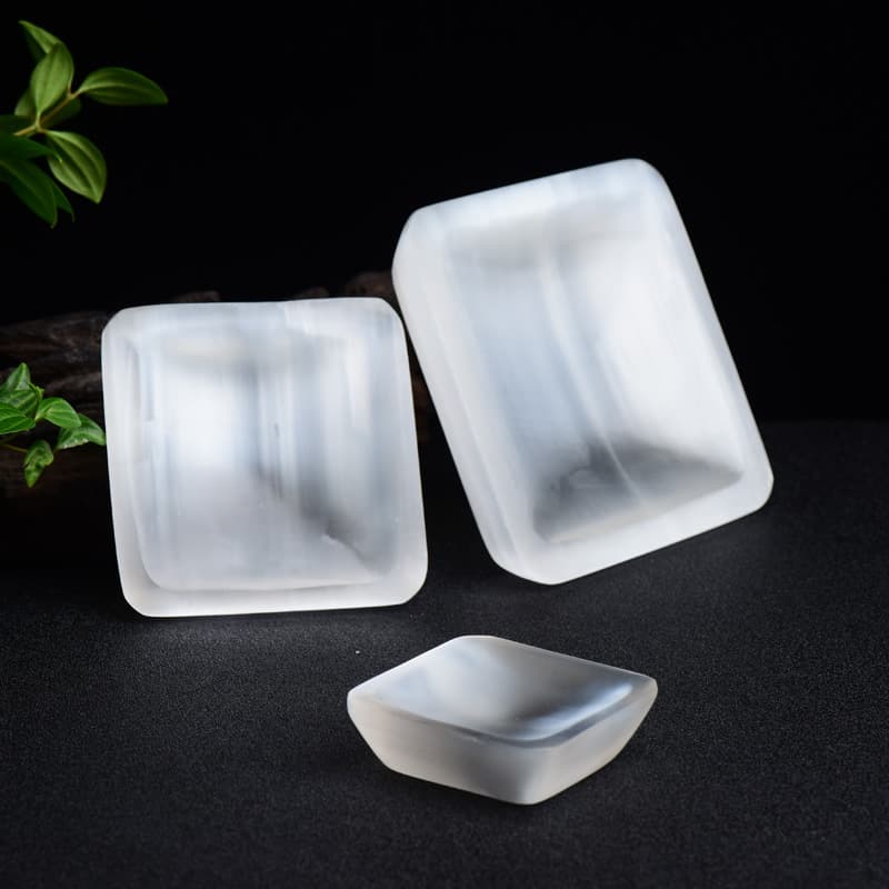 Natural Moroccan Selenite Round Bowl with Grooved Surface, Raw Stone Bracelet Demagnetizing Bowl Container Storage Ornament