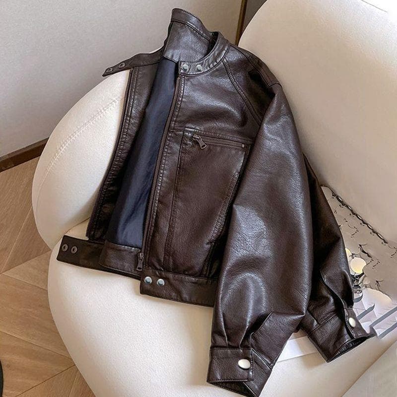 Spring and Autumn PU Leather Jacket for Women 2025 New Hong Kong Style Retro Short Motorcycle Coat Loose Fit PU Jacket