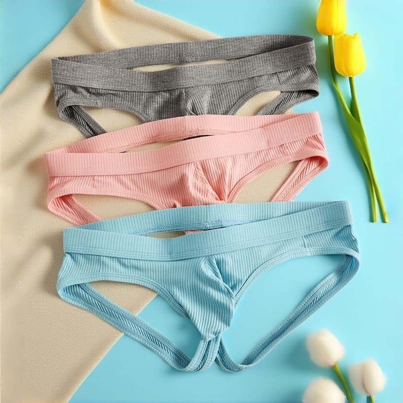 Men's Double Elastic Thread Cotton Breathable Butt Lifting Gay Style Exposed Butt Underwear Comfortable Knitted Briefs
