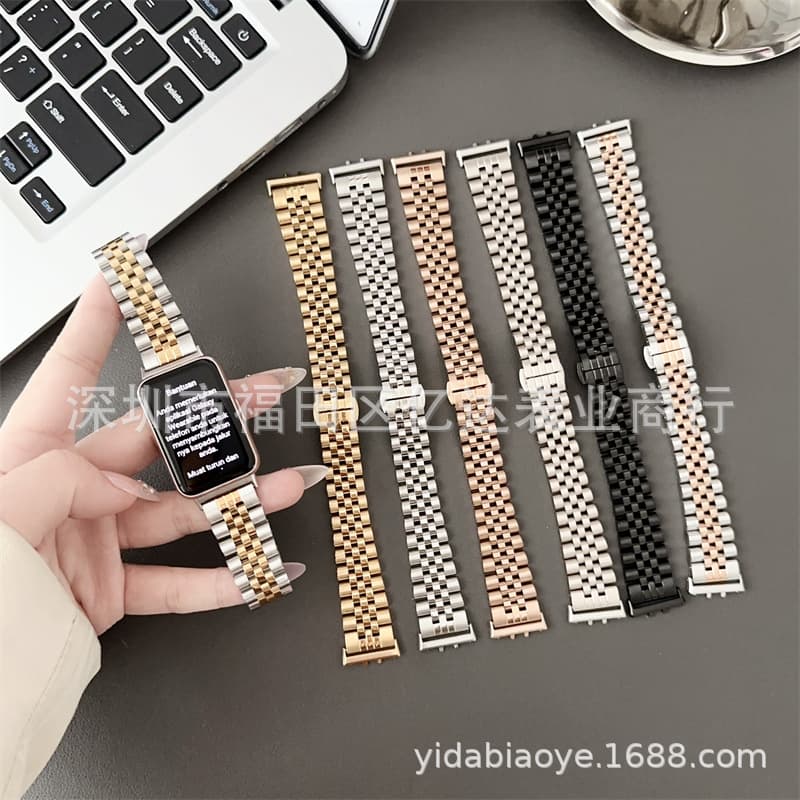 Compatible with Samsung Galaxy FIT3 Watch Band, New Slim Waist Five-Bead Stainless Steel Metal Bracelet Strap