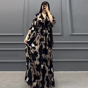 2024 Fall New Women's Bohemian Fashion Print High-Waist Flared Long Dress for Amazon Cross-Border E-Commerce