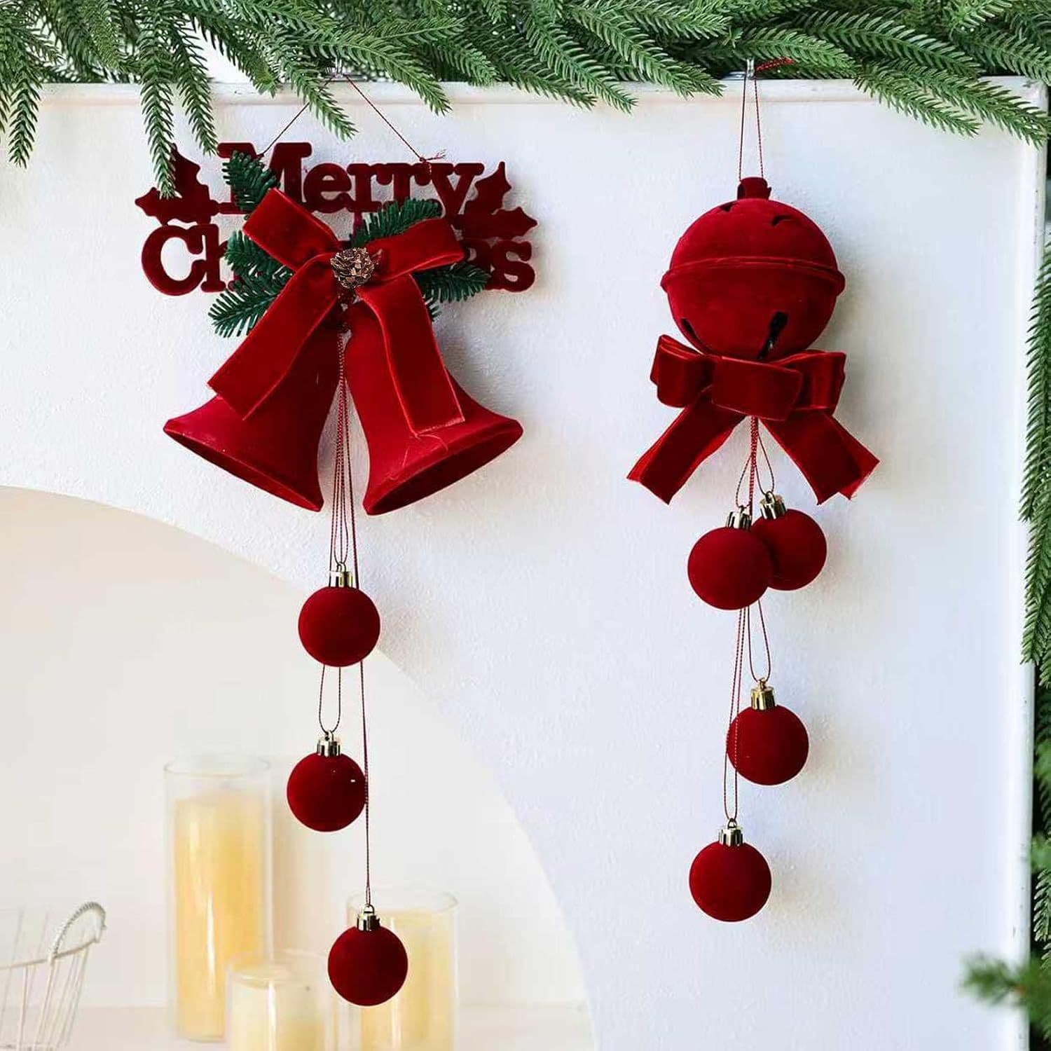 Cross-border new product flocked bell hanging Christmas decoration RedFlockedXmasOrnament Hanging
