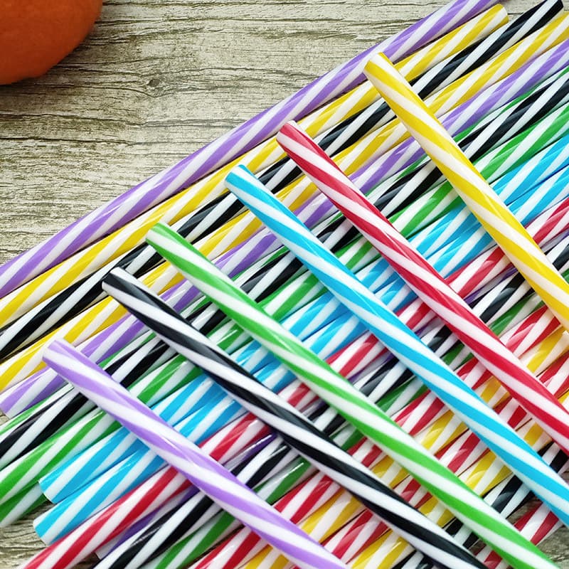 Cross-border ready stock disposable plastic rainbow threaded straight rigid straws, reusable 23cm long straws