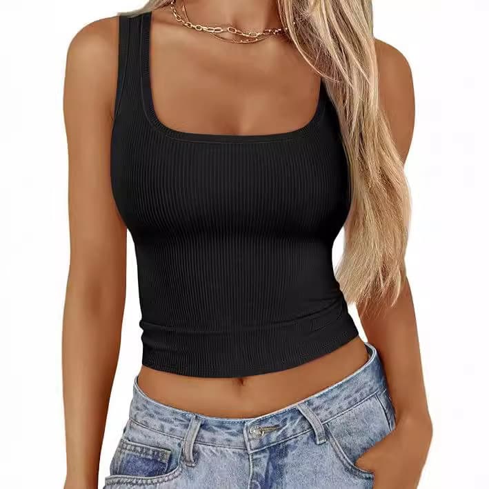European and American Cross-border Amazon Camisole Tank Top, Summer Square Neck Crop Top Slim Fit Women's Inner Layer Top