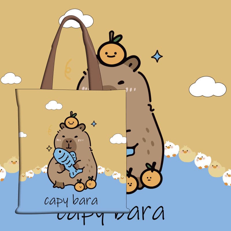 Cute Student Canvas Shoulder Bag Large Capacity Book Bag Armpit Bag Capybara Bag Women Casual Travel Printed Soft Canvas Bag