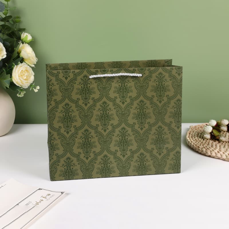 In Stock Large Green Vintage Floral Gift Bag Christmas Gift Packaging Bag Dragon Boat Festival Celebration Gift Bag Retro Gift Bag