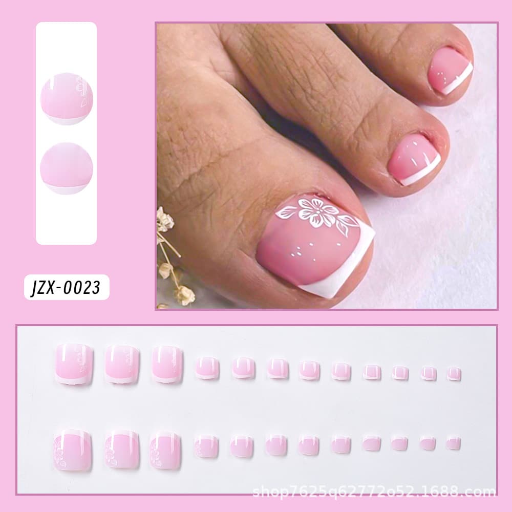 Cross-border Boxed 24-piece Toenail Manicure Tips Short Square Solid Color White Edge Detachable Wearable Nails Fake Nail Tips
