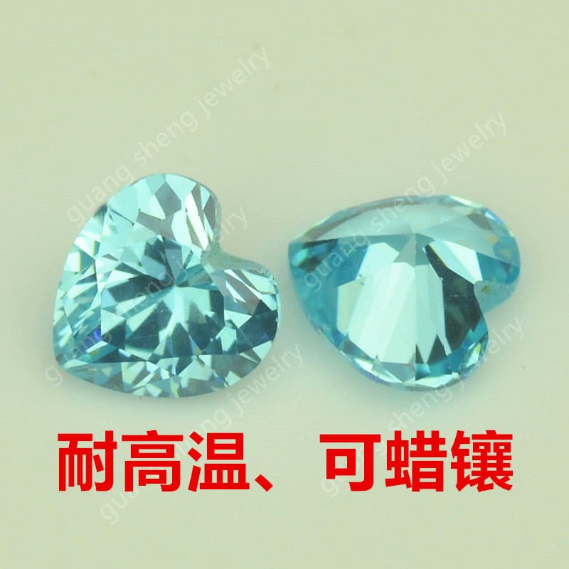 High-Temperature Heat-Resistant Wax Setting Sea Blue Zircon Heart-Shaped Loose Stone, Heart Cut Aquamarine Zirconia Gem