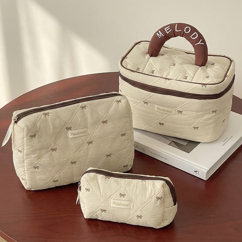 Cross-border Large Capacity Handheld Cosmetic Bag Portable Travel Toiletry Bag Ins Bow Multi-functional Layered Storage Bag