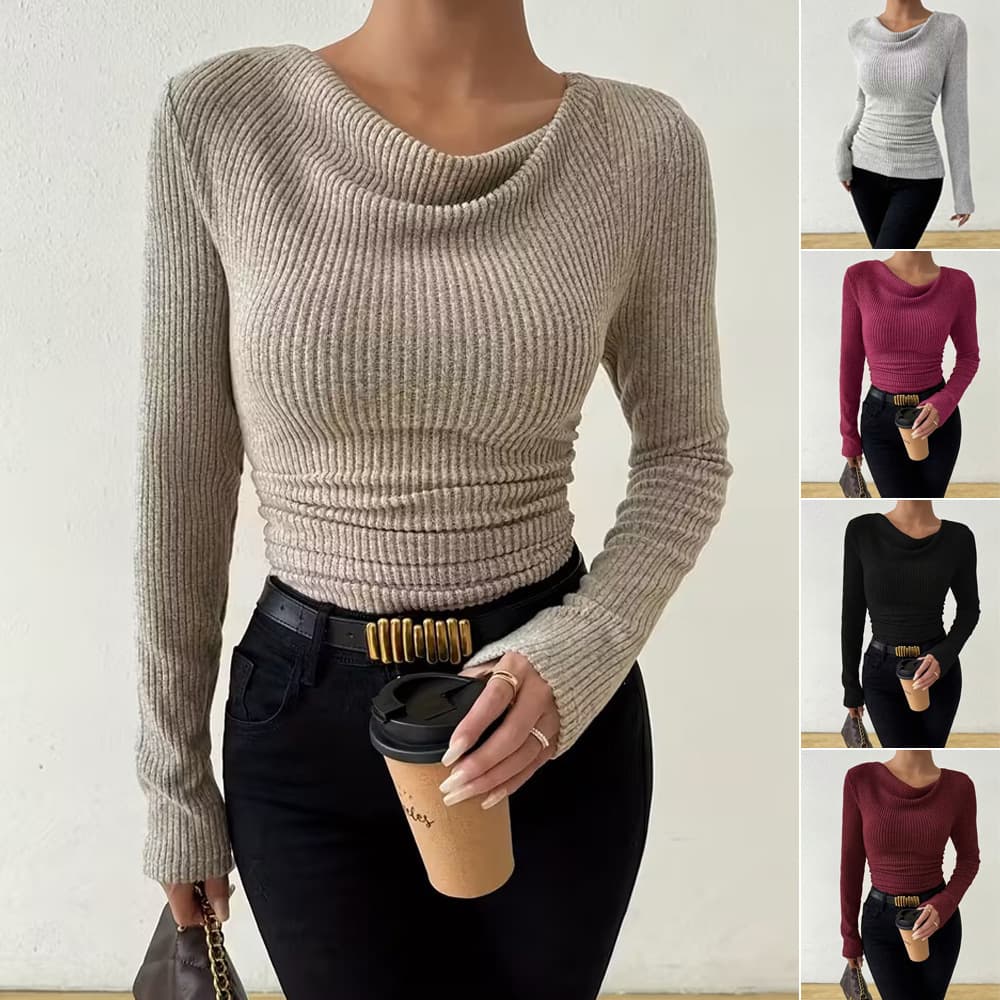 Amazon Cross-Border European and American Women's Clothing 2026 Spring New Solid Color Women's Sweater Long Sleeve Knit Top Casual Top