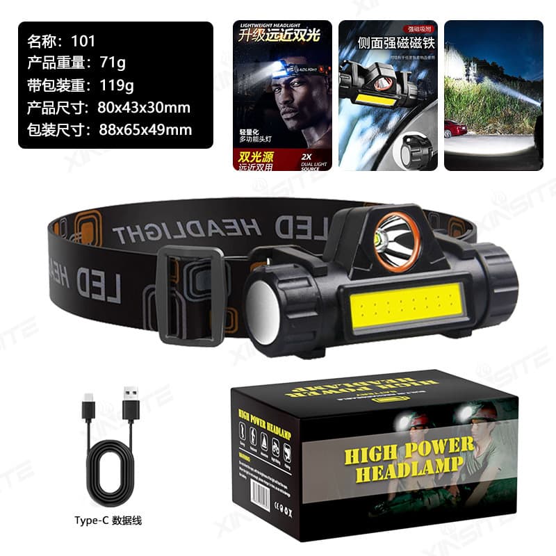 Hot-Selling Outdoor Motion Sensor Headlamp, Long Battery Life Lithium Battery, 3000W Super Bright LED, Rechargeable Head-Mounted Flashlight