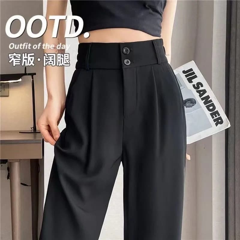 150kg Plus Size Black Wide Leg Pants for Women Summer High Waist Slimming Look Pear-shaped Body Draped Suit Straight Pants